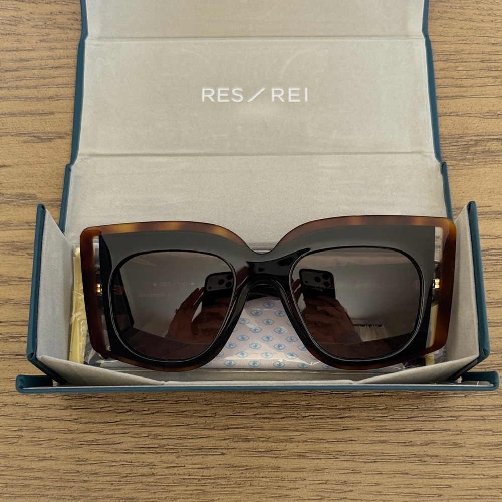 NEW — RES/REI Tortoiseshell Oversized Square Sunglasses - Dark Brown Lenses